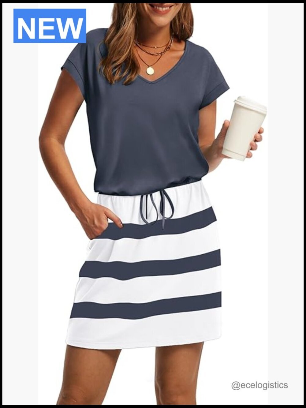 Women's V Neck Tie Waist Mini Dress Short Sleeve Casual with Pockets
